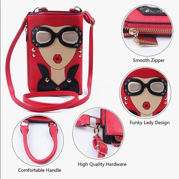 Cute Big Glasses Face Clutch‎ Purse RED ONLY - Picture 4 of 12